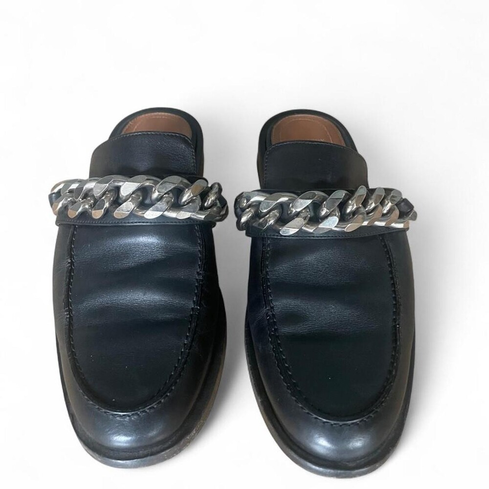 Givenchy Black Leather Oversized Chain Loafer Mules 38